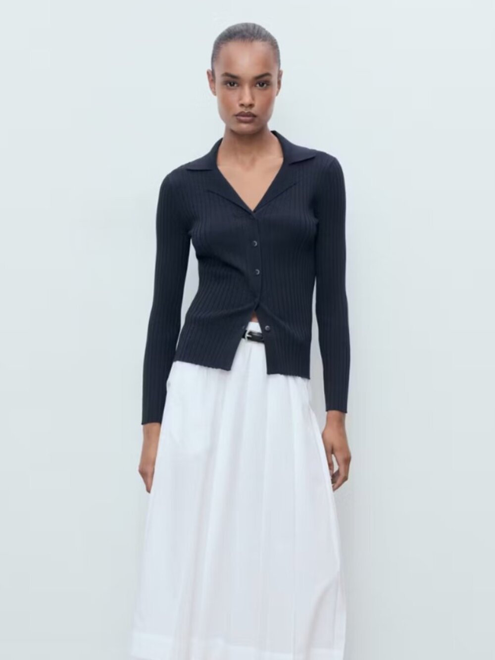 Ribbed lapel cardigan